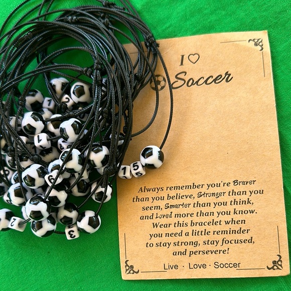 Soccer Bead Kids Bracelet Set - Black and White - Picture 7 of 7